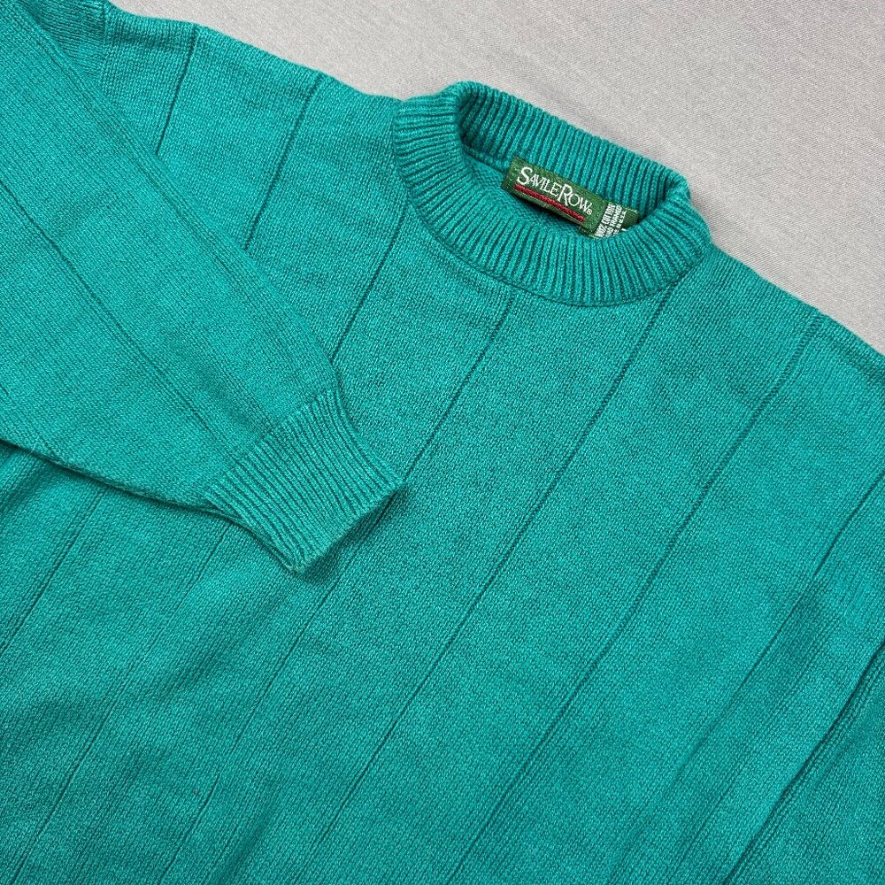 Vintage Savile Row Hand Framed Mock Neck Sweater Womens Large Teal Thick USA